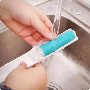 Imagem de Rolo Adesivo Tira Pelos Lavável Fiapos Poeira Retrátil Azul