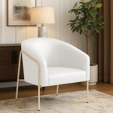 Imagem de Poltrona Sala Industrial Alta Champanhe Stella Sintético PU Branco D03 - D'Rossi