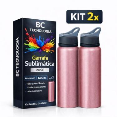 Imagem de Kit 2x Garrafa de Alumínio Rose com Tampa Sport para Sublimação 600ml 
