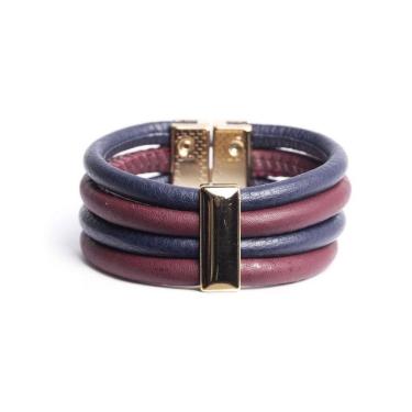 Imagem de Pulseira Armazem Rr Bijoux Couro Azul E Vinho Dourado