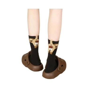 Imagem de Meias De Casal 3D Engraçadas De Gato E Ovo, Cano Médio, Quentes De Inv