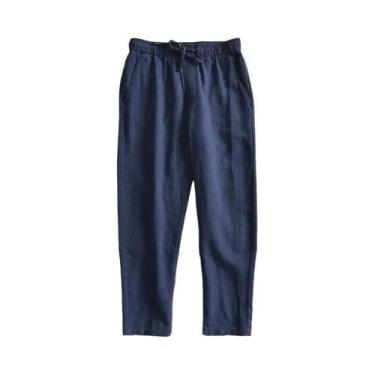 Imagem de Calças Casuais Masculinas De Algodão E Linho, Estilo Baggy, Cor Sólida