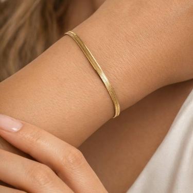 Imagem de Pulseira Fita Laminada Dourada Feminina 2,5mm Aço Inox