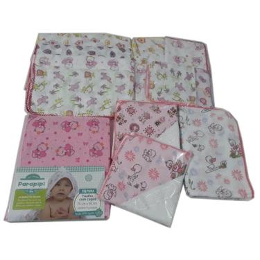 Imagem de Kit 13 Fraldas 2 Cueiros 1 Toalha capuz Menina