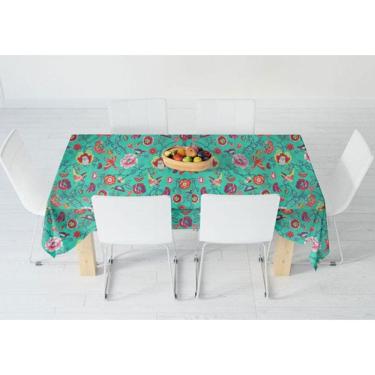 Imagem de Toalha De Mesa Retangular 6 Lugares Verde Pássaros 140x170