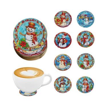 Imagem de Conjunto De 8 Porta-Copos De Madeira Antiderrapantes Com Tema De Natal