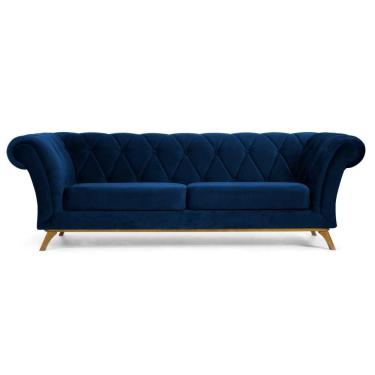 Imagem de Sofá 210cm 3 Lugares Base Madeira Império Azul Marinho