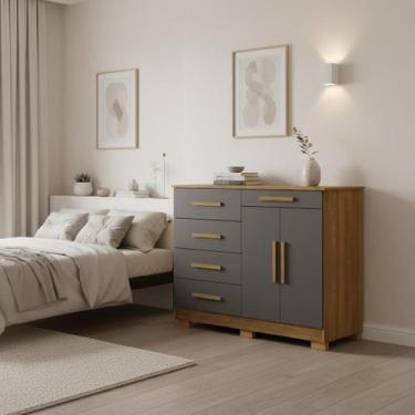 Imagem de Cômoda 5 Gavetas com Sapateira 2 Portas Nature Alasca - Repleta
