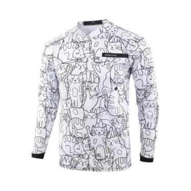 Imagem de Camisa De Ciclismo Masculina Branca E Preta MTB De Manga Longa Respirá