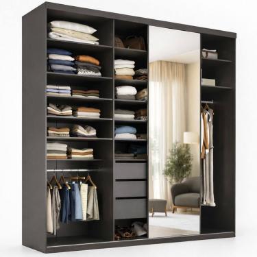 Imagem de Closet Casal 1 Porta de Correr Com Espelho 3 Gavetas 208cm MDF Sonni R02 Preto - Lyam D...