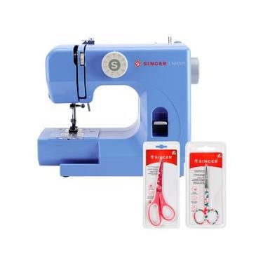 Imagem de Kit Mini Máquina de Costura M1005 + Tesoura para Artesanato e Tesoura Multiuso Rosa Bivolt