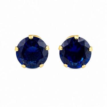 Imagem de Brinco em Ouro 18k com Zircônia Azul 7MM - Joia Elegante - Justino Rib