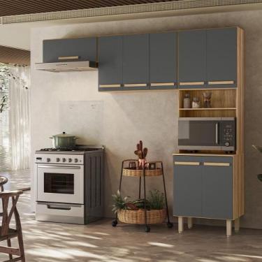 Imagem de Cozinha Compacta Lemon 8 Portas Freijó/Chumbo - Nicioli - Multi Móveis
