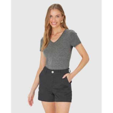 Imagem de Blusa Básica Feminina Decote V Em Algodão - Malwee, Cinza escuro, P