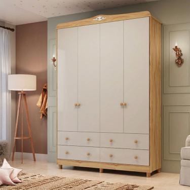 Imagem de Guarda-roupa de Bebê 4 Portas e 4 Gavetas 156cm 100% Mdf Maya Espresso Móveis Off White...
