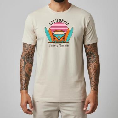 Imagem de Camiseta Masculina Surf California Kombi Algodão Slim Fit Camisa Verão Tropical Casual-...