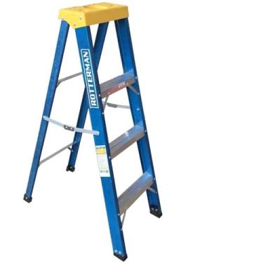 Imagem de Escada tesoura simples em fibra de vidro 3 degraus + patamar 1,20 m- Premium - Rotterman