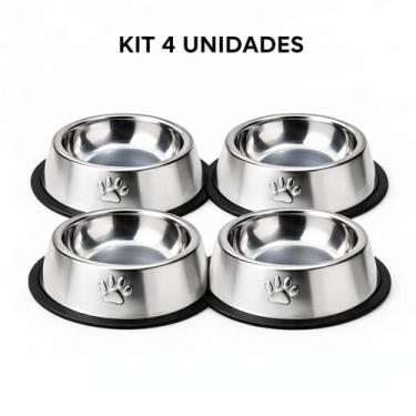 Imagem de Comedouro Inox Antiderrapante 800ml para Cães e Gatos  Bebedouro Pet -