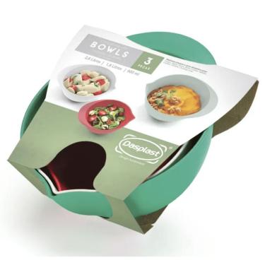 Imagem de Kit 3 Bowls Multiusos Modelo 0101 em Plástico PP Leves e Resistentes para Cozinha Cores Sortidas Dasplast