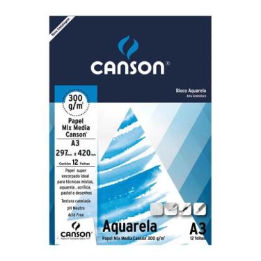 Imagem de Bloco Papel Canson Aquarela Universitário 12 Folhas A3 300g