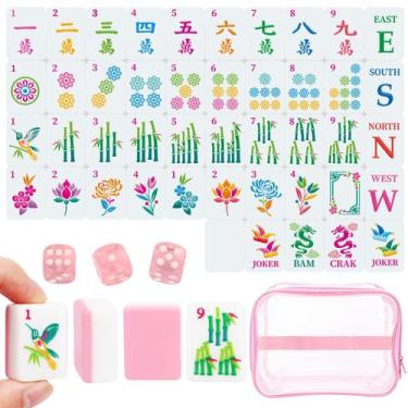 Imagem de Conjunto de Mahjong Entallor 166 Peças Rosa em Melamina, Tamanho de Vi