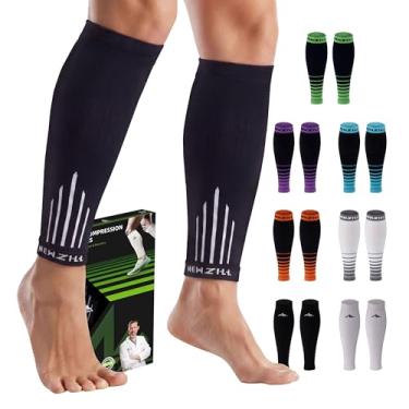 Imagem de NEWZILL Mangas de compressão para panturrilha (20 – 30 mmHg) para homens e mulheres – Opção perfeita para nossas meias de compressão – para corrida, caneleira, canelada, médica, viagem, amamentação, Black/White, 12in - 15in Calf (S/M)
