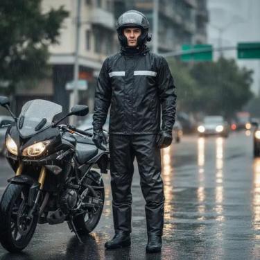 Imagem de Capa De Chuva Motoboy Refletiva Capuz Moto Impermeável Preto 2xl - DUD