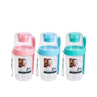 Imagem de Kit 3 Copos Salada 800ml com Porta Molho Talher Retrátil Plástico Core