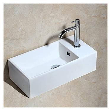 Imagem de jinyi2016SHOP Pias de vaso de cerâmica para banheiro, pia de bancada, pia retangular de lavatório + combinação de torneira de 48,8 cm x 24,4 cm x 14,7 cm