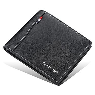 Imagem de Carteira masculina de couro dobrável fina com 10 bolsos para cartão de crédito, bolsa de moedas de maior capacidade para presente masculino, 12 cm, preta