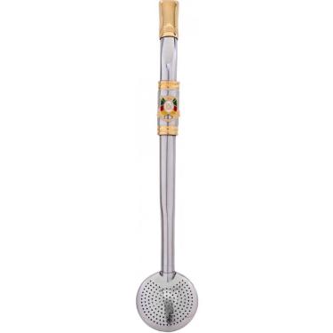 Imagem de Bomba Pingente Chimarrão Aço Inox 304 Ouro 18k Inteira Brasão