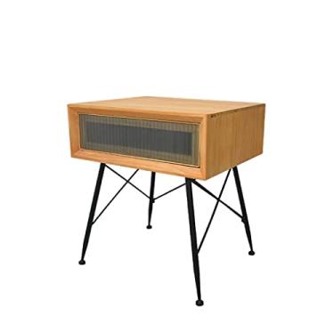 Imagem de Mesas Laterais de Cama Mesa de Cabeceira de Madeira Pequena Simples Vidro Armário Quarto Retrô Gaveta Simples Mesa de Cabeceira para Quarto (Cor: C)