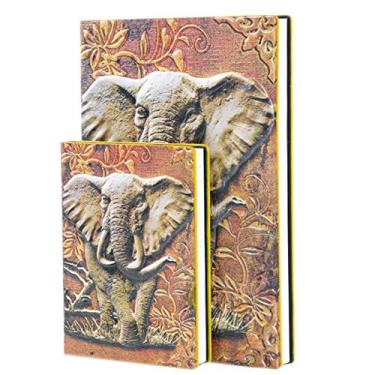 Imagem de Caderno de couro vintage A5 Travel Journal Hardcover Diary Bloco de notas em relevo aniversário de dia dos namorados para crianças meninos e meninas Elefante 3D, C