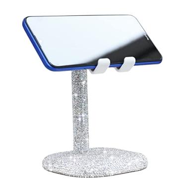 Imagem de CARCHILE Suporte de telefone de cristal brilhante com strass, suporte de celular ajustável, suporte de telefone para mesa, suporte de mesa, suporte compatível com smartphones iPhone Xs Xr 8 7 Plus 11 Pro Max Samsung (branco)