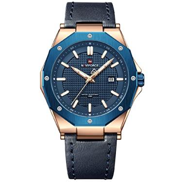 Imagem de Relógios de couro masculinos analógicos de quartzo à prova d'água data relógios de pulso casuais masculinos relógio esportivo masculino relógio de pulso de couro de quartzo, Azul