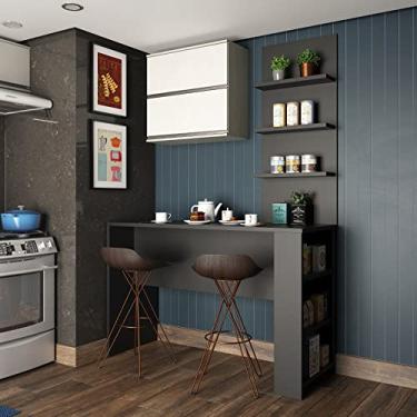 Imagem de Kit Bancada Mesa Gourmet Cozinha Preta c/Painel e Armário Basculante Legno Crema e Linho - Luciane M01