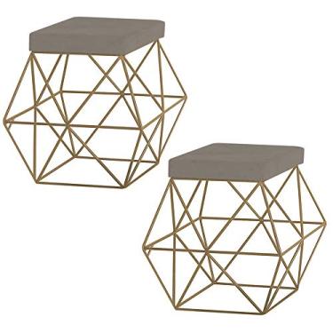 Imagem de Kit 2 Puffs Decorativo Sala de Estar Base Gold Trixie Veludo Cinza - Gran Belo