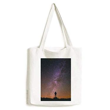 Imagem de Bolsa de lona com contorno da Via Láctea e estrelas do céu noturno bolsa de compras bolsa casual