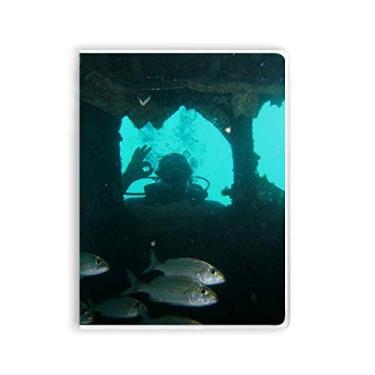 Imagem de Caderno com imagem natural de peixes de oceano para mergulho, diário de capa macia