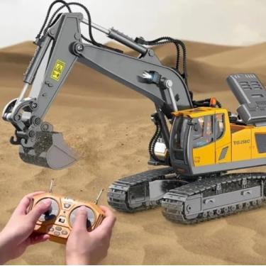 Imagem de Escavedeira trator esteira caminhão de blinquedo realista controle remoto bater bateria recaregavel
