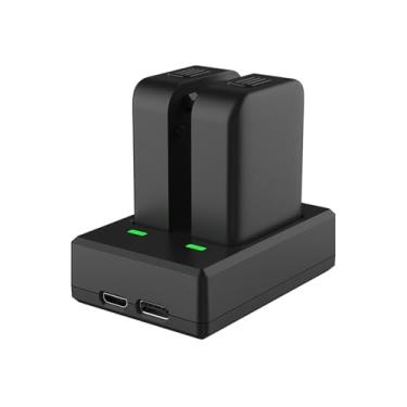 Imagem de Carregador de bateria para câmera C300 Carregador de slot duplo com indicadores LED Micro USB e porta tipo C + 2 unidades de baterias de bolso C300 3,7V 1000mAh compatível com câmera esportiva