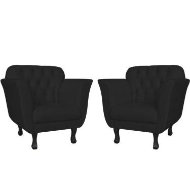 Imagem de Kit 2 Poltronas Decorativa Dália Suede Preto Pés Madeira Mz Decor