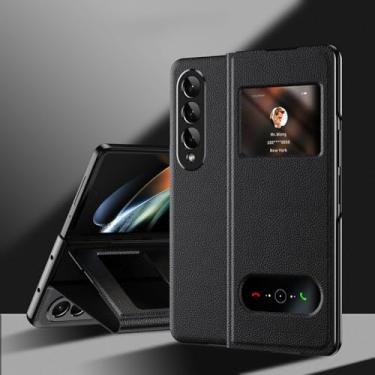 Imagem de Capa para Samsung Galaxy Z Fold 5 Z Fold 3 Z Fold 4 Stripe Cover 360 Protection Screen Flip Anti-fall Case, Lychee Pattern Black, para Galaxy Z Fold 5