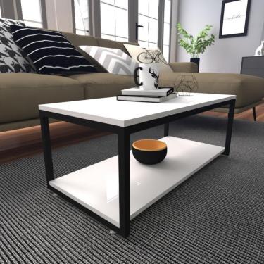 Imagem de Mesa De Centro Sala Industrial Branca Quadrada Retangular Mesinha De Centro Sala Madeira