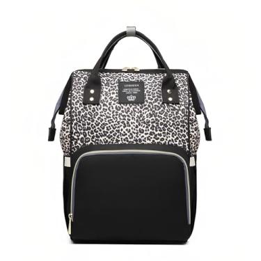 Imagem de Armbq Bolsa de fraldas com estampa de leopardo, mochila multifuncional para cuidados com o bebê, impermeável, viagem, bolsa de bebê para mãe e café