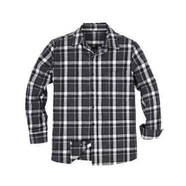Imagem de MAXJON Camisas masculinas de flanela manga comprida, flanelas masculinas xadrez de botão 100% algodão com bolso único, G15-3 cinza, XXG