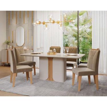 Imagem de Sala de Jantar Charlote 180cm com 6 Cadeiras Nicole Off White/Marrom/Joli