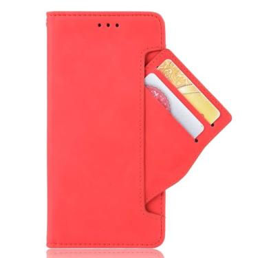 Imagem de Capa para Oukitel C35. Capa flip de couro PU com compartimentos móveis para cartão. Design de suporte - vermelho