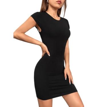 Imagem de Camisa Feminina Solid Backless Bodycon Dress (Color : Black, Size : X-Small)