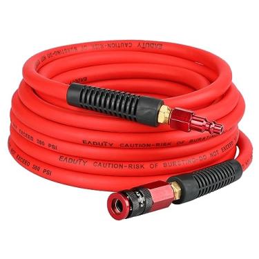 Imagem de EADUTY Mangueira de ar híbrida 1/4 pol. x 7,6 m, leve, flexível, durável mangueira de compressor de ar com acoplador rápido universal de alumínio e plugue industrial, vermelho